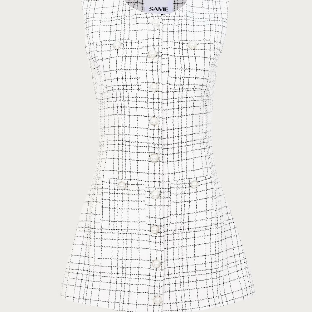 SAME White and Black Windowpane Mini Dress
